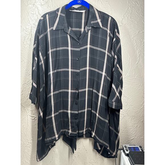 Zara TRF Tops - Zara‎ Trafulac Collection Womens Plaid Button Front 3/4 Sleeve Tunic Top Medium